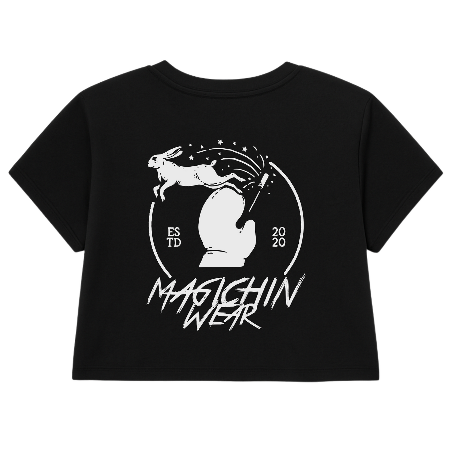 Black crop top with rabbit wand emblem