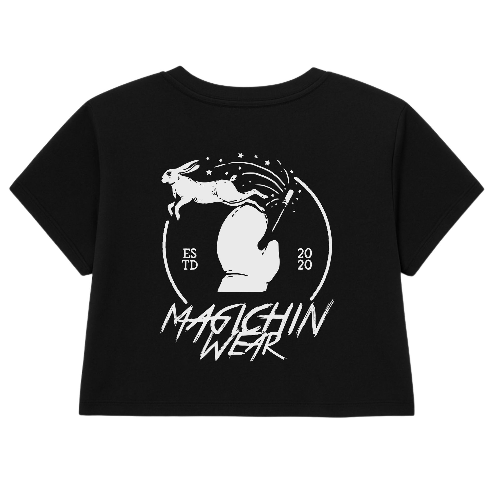 Black crop top with rabbit wand emblem